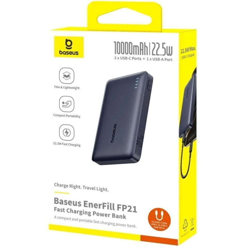 Универсальная мобильная батарея Baseus EnerFill 10000mAh, 22.5W Black (P1008210D123-00)
