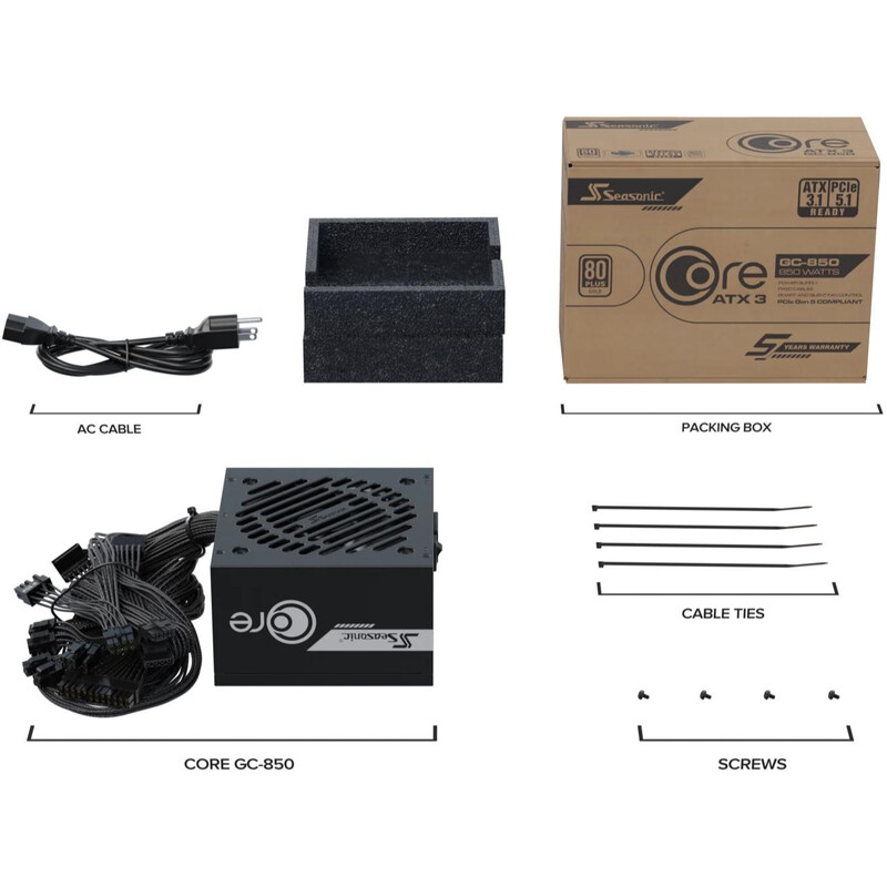 Блок живлення Seasonic Core GC 850W ATX 3.1 (SRP-CGC851-A5A32SF)