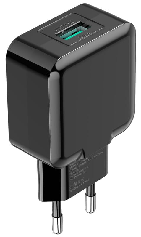 Сетевое зарядное устройство Grand-X (1xUSB 5В/2.1А) Black (CH-03B)