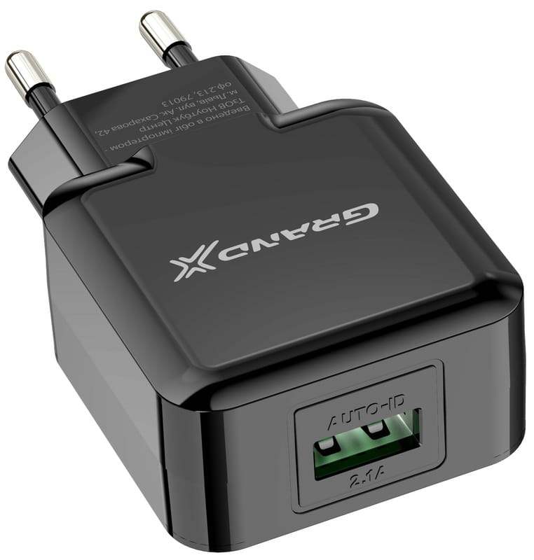 Сетевое зарядное устройство Grand-X (1xUSB 5В/2.1А) Black (CH-03B)