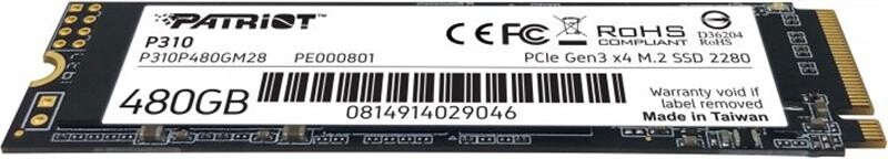 Накопитель SSD  480GB Patriot P310 M.2 2280 PCIe NVMe 3.0 x4 TLC (P310P480GM28)