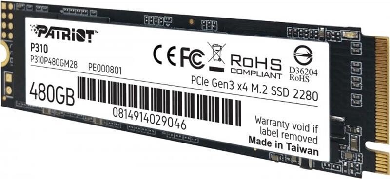 Накопитель SSD  480GB Patriot P310 M.2 2280 PCIe NVMe 3.0 x4 TLC (P310P480GM28)