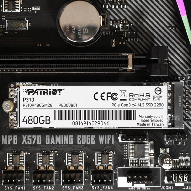 Накопитель SSD  480GB Patriot P310 M.2 2280 PCIe NVMe 3.0 x4 TLC (P310P480GM28)