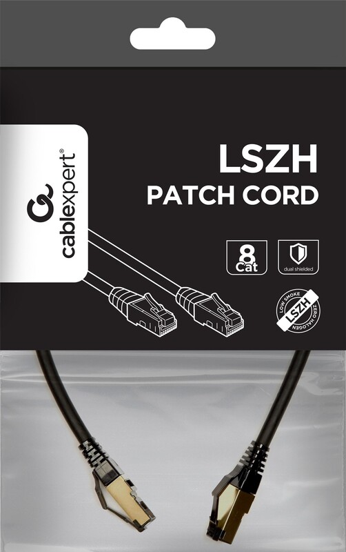Патч-корд Cablexpert (PP8-LSZHCU-BK-0.25M) cat.8, S/FTP, літий, 50u "штекер із засувкою, 0.25 м, чорний