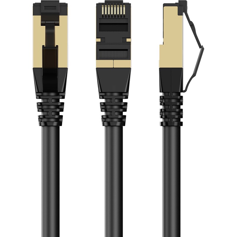 Патч-корд Cablexpert (PP8-LSZHCU-BK-0.25M) cat.8, S/FTP, літий, 50u "штекер із засувкою, 0.25 м, чорний