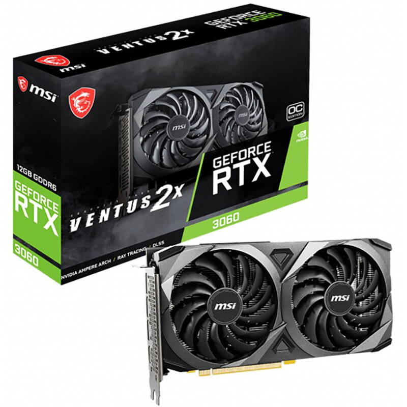 Видеокарта GF RTX 3060 12GB GDDR6 Ventus 2X OC MSI (GeForce RTX 3060 VENTUS 2X 12G OC) (LHR)