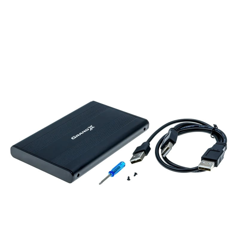 Внешний карман Grand-X для подключения SATA HDD 2.5", USB 2.0, алюминий (HDE21)
