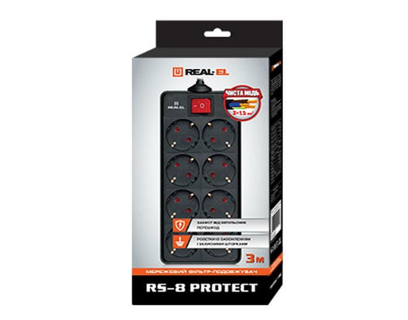 Фильтр питания REAL-EL RS-8 Protect 3 м Black (EL122300022)