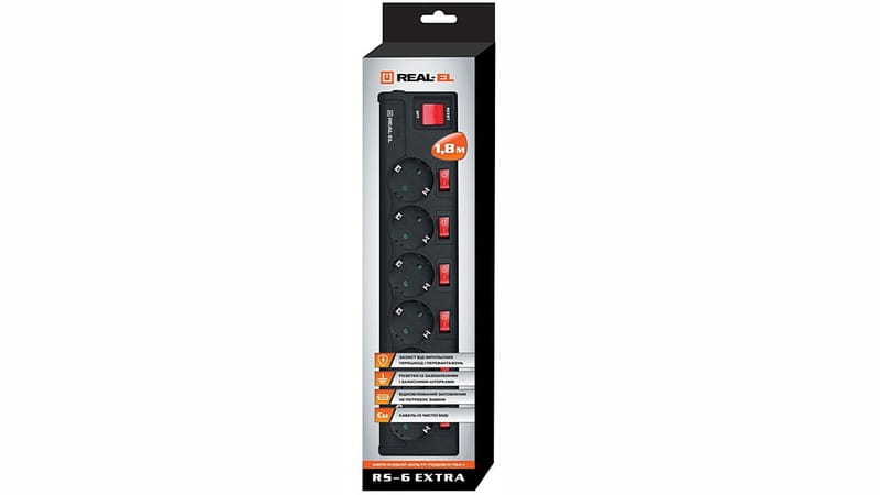 Фильтр питания REAL-EL RS-6 Extra 5 м черный