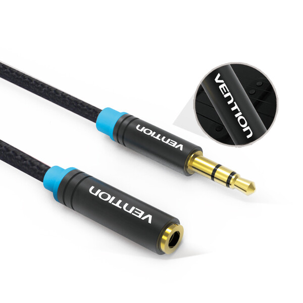 Кабель Vention Audio 3.5 мм - 3.5 мм (М/F), 2 м, черный (VAB-B06-B200-M)