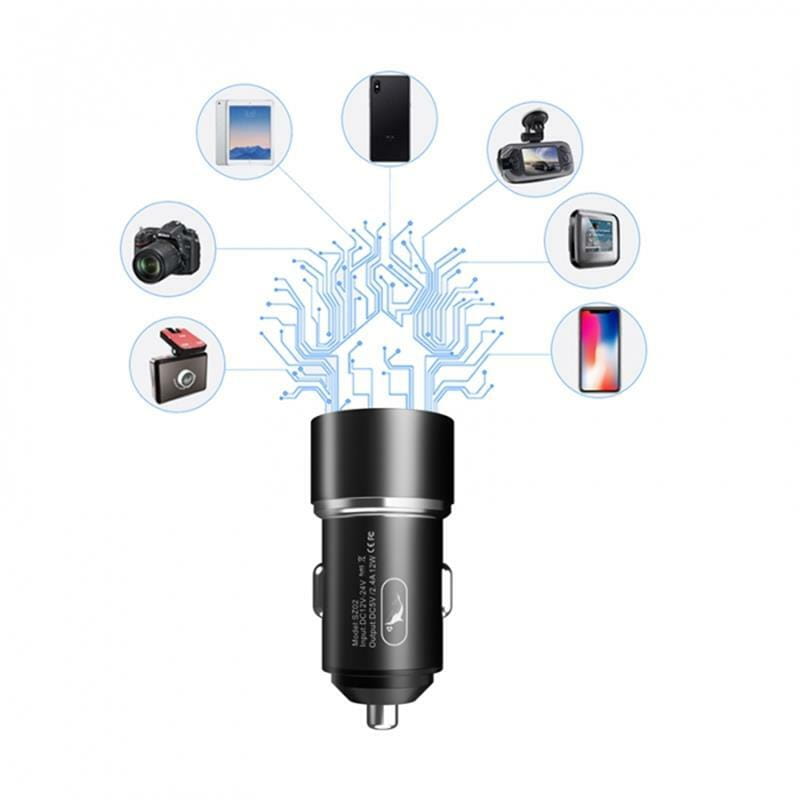 Автомобильное зарядное устройство SkyDolphin SZ02V Aluminium (2USB, 2.4A) Black (AZP-000073) + кабель microUSB