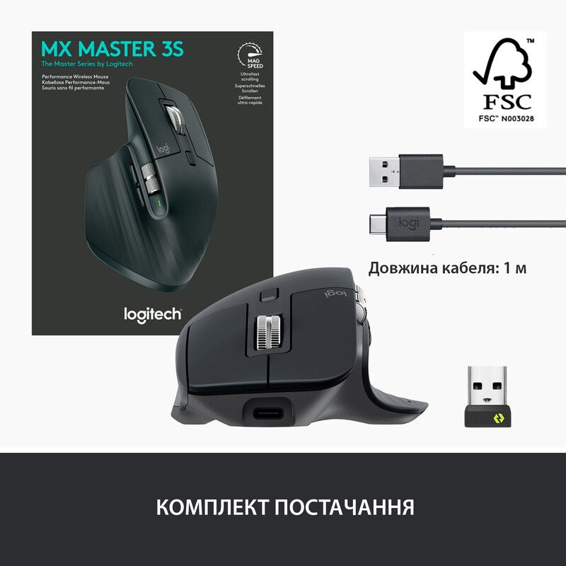 Мышь беспроводная Logitech MX Master 3S Graphite (910-006559)