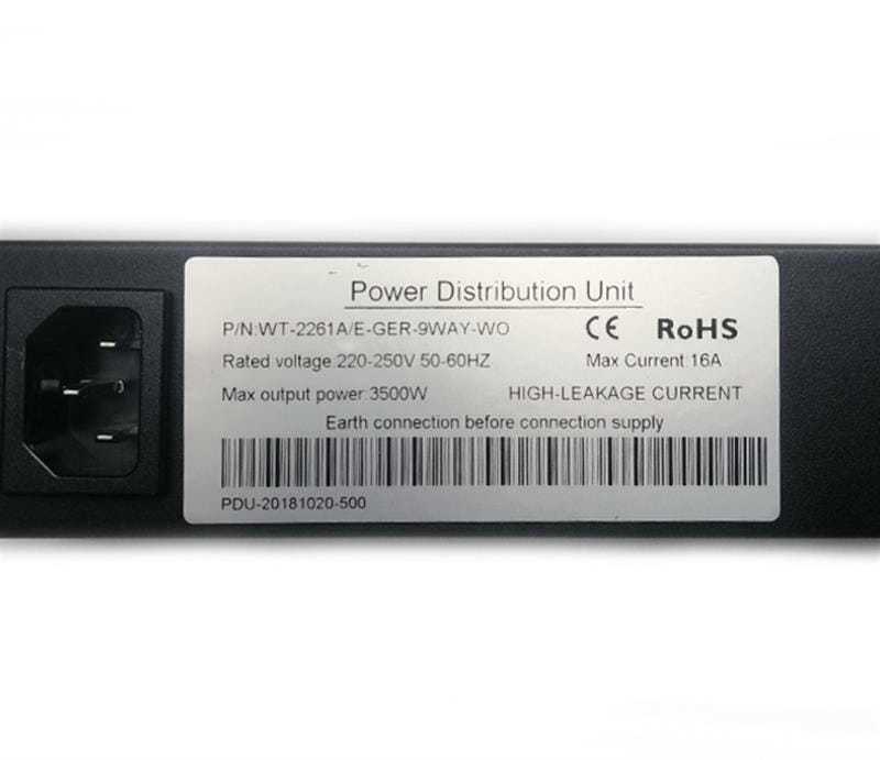 Блок розеток EServer 1U 19" (WT-2261A-GER-9WAY-WO ) алюм. корп., 9 розеток, без вимикача та кабелю живлення
