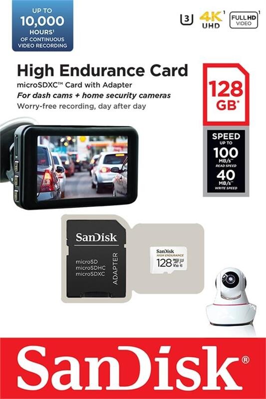 Карта памяти MicroSDXC 128GB UHS-I/U3 Class 10 SanDisk High Endurance R100/W40MB/s + SD-adapter (SDSQQNR-128G-GN6IA)