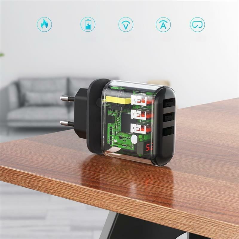 Сетевое зарядное устройство Choetech (3USBх2.4A) Black (Q5009-EU)