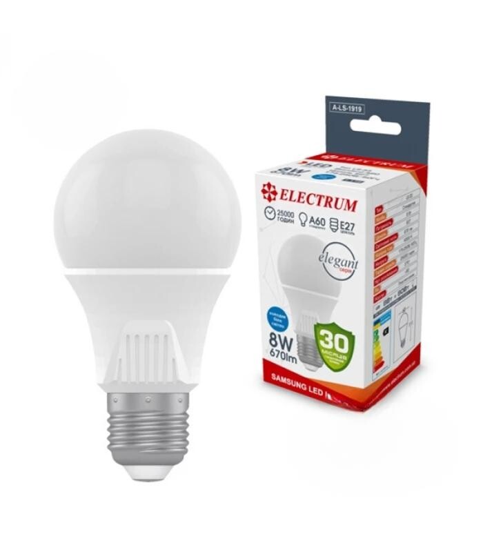Лампа світлодіодна стандартна Electrum 8W E27 4000K (A-LS-1919)