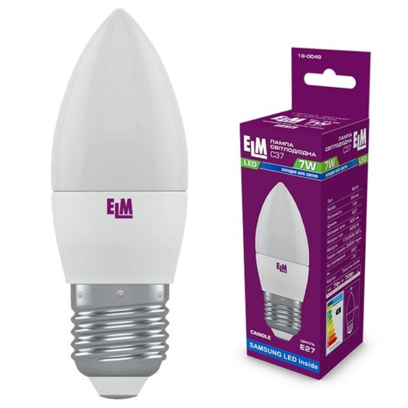 Лампа світлодіодна свічка ELM 7W E27 4000K (18-0049)