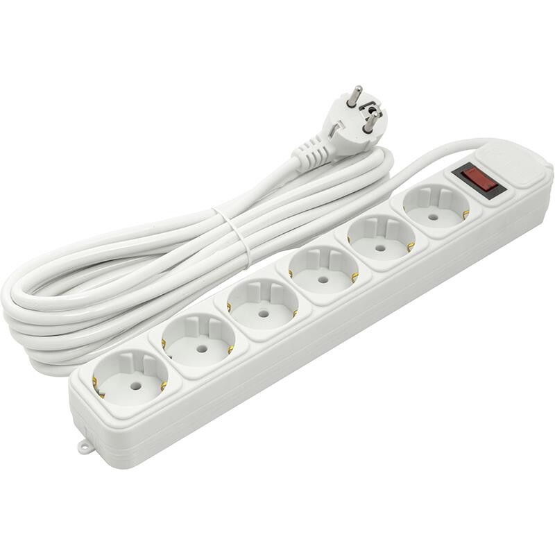 Фильтр питания PowerPlant JY-1057/5 (PPSA10M50S6) 6 розеток, 10А, 5 м, евростандарт, белый