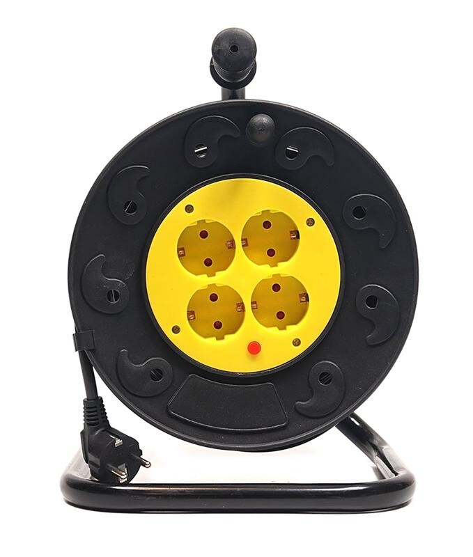 Удлинитель на катушке PowerPlant JY-2002/25 (PPRA10M250S4) 4 розетки, 25 м, черно-желтый