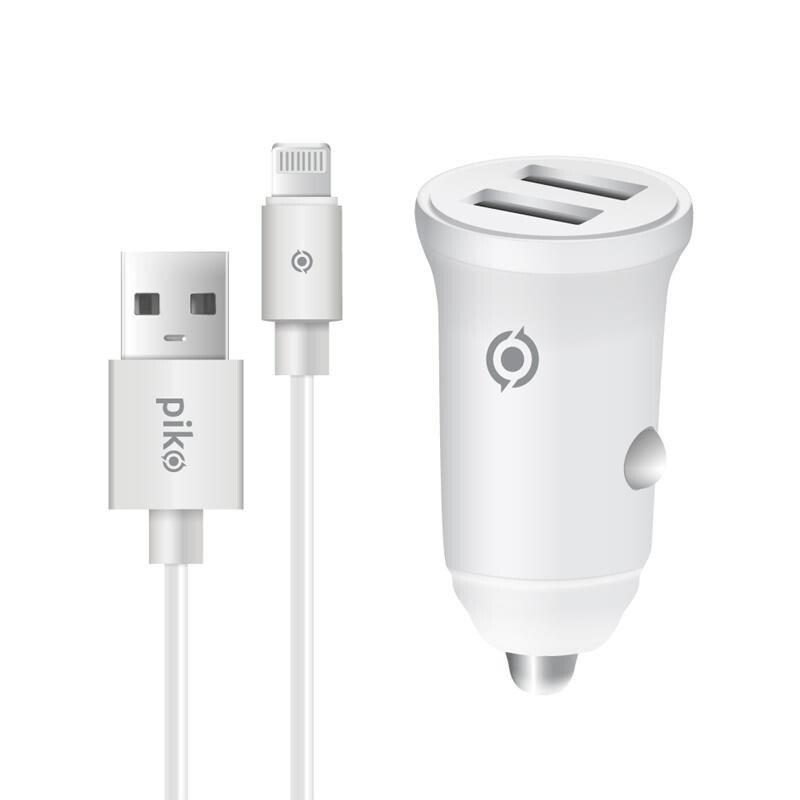 Автомобильное зарядное устройство Piko CC-312 (2USB, 3.1A) White + кабель Lightning (1283126538810)