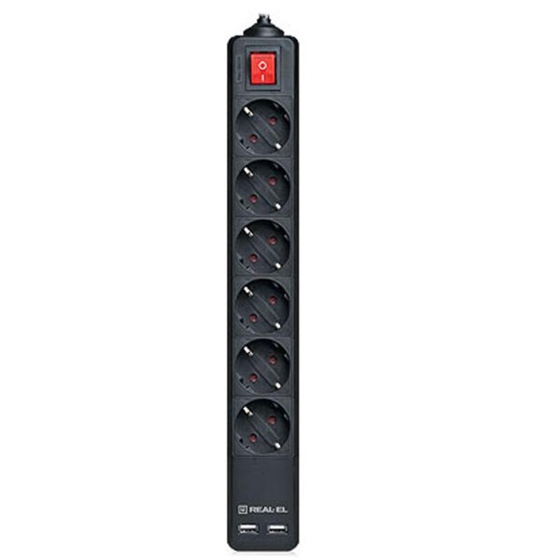 Фильтр питания REAL-EL RS-6 Protect USB 5 м Black