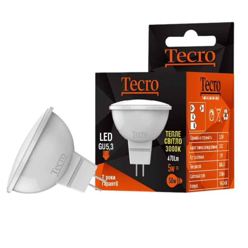 Лампа светодиодная Tecro 5W GU5.3 3000K (T-MR16-5W-3K-GU5,3)