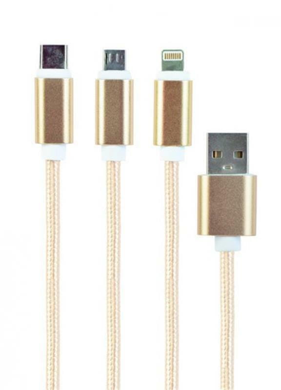 Кабель Cablexpert USB - Lightning + micro USB + USB Type-C (M/M), 1 м, золотистый (CC-USB2-AM31-1M-G)