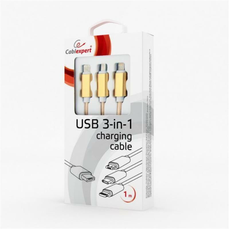 Кабель Cablexpert USB - Lightning + micro USB + USB Type-C (M/M), 1 м, золотистый (CC-USB2-AM31-1M-G)