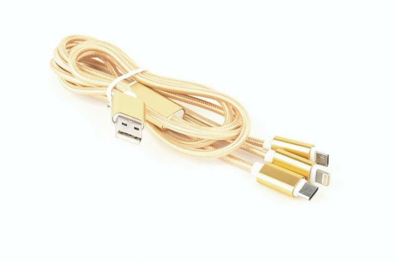Кабель Cablexpert USB - Lightning + micro USB + USB Type-C (M/M), 1 м, золотистый (CC-USB2-AM31-1M-G)