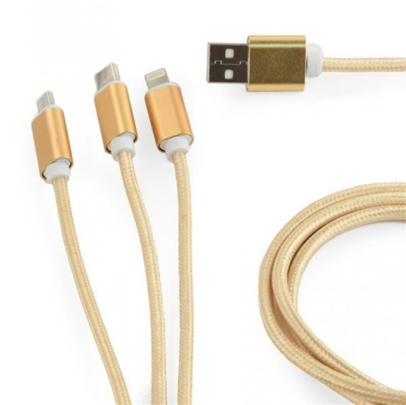 Кабель Cablexpert USB - Lightning + micro USB + USB Type-C (M/M), 1 м, золотистый (CC-USB2-AM31-1M-G)