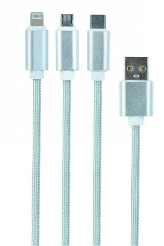 Кабель Cablexpert USB - Lightning + micro USB + USB Type-C (M/M), 1 м, серебристый (CC-USB2-AM31-1M-S)