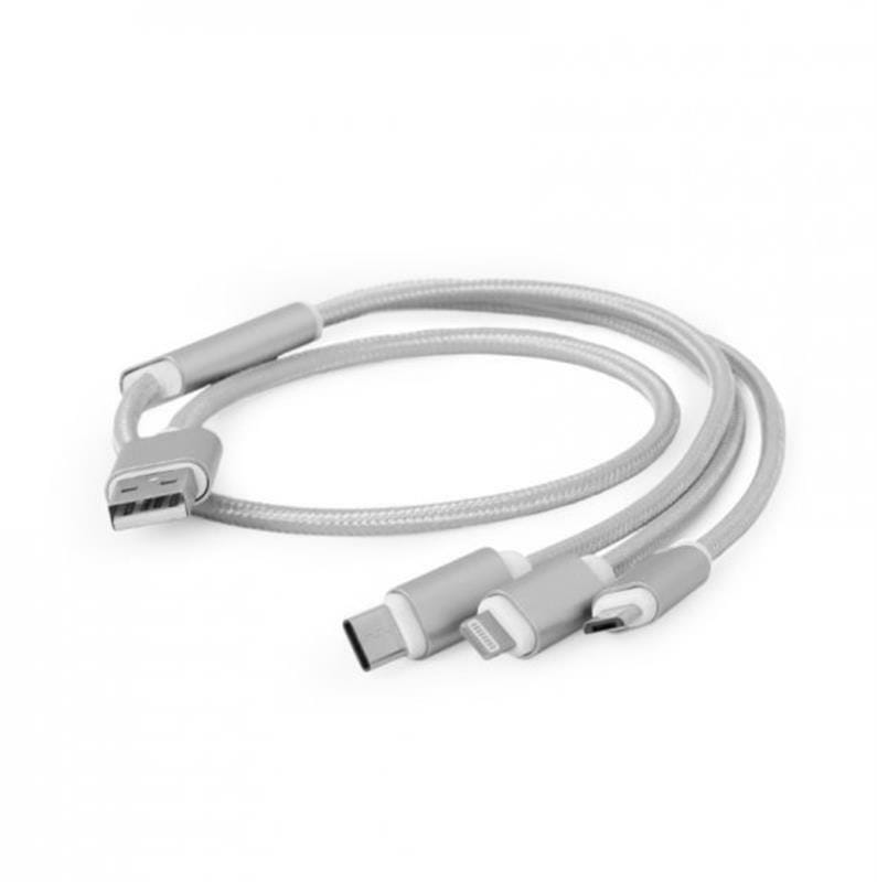 Кабель Cablexpert USB - Lightning + micro USB + USB Type-C (M/M), 1 м, серебристый (CC-USB2-AM31-1M-S)