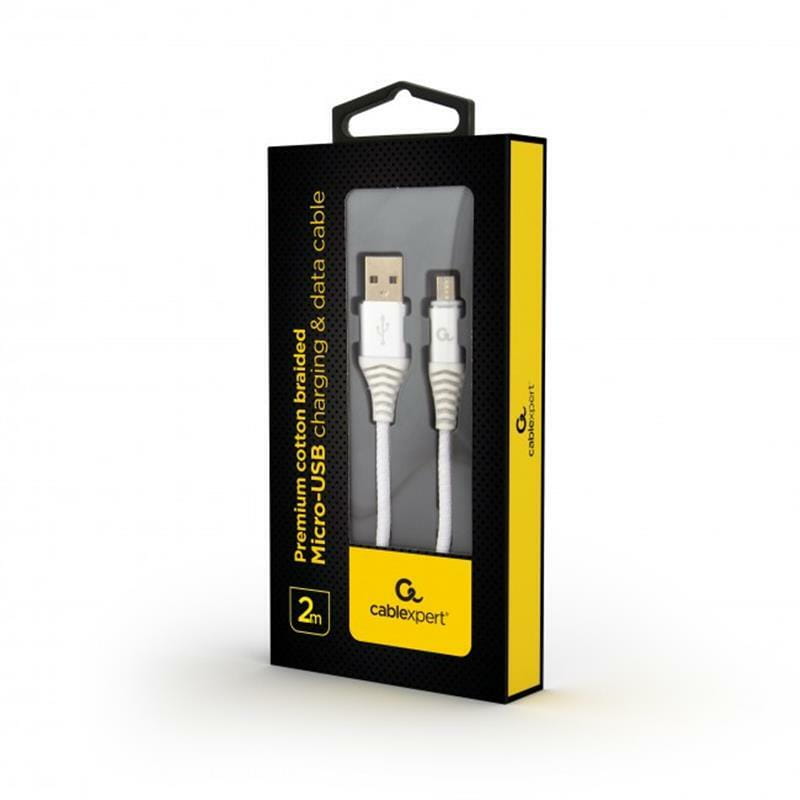 Кабель Cablexpert USB - micro USB (M/M), 2.1 А, премиум, 2 м, белый (CC-USB2B-AMmBM-2M-BW2)