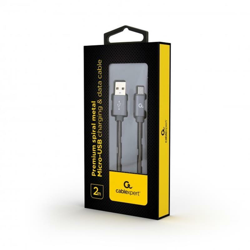 Кабель Cablexpert USB - micro USB V 2.0 (M/M), премиум, 2 м, серый (CC-USB2S-AMmBM-2M-BG)