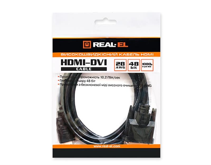 Кабель REAL-EL HDMI - DVI (M/M), 1.8 м, Black (EL123500013)