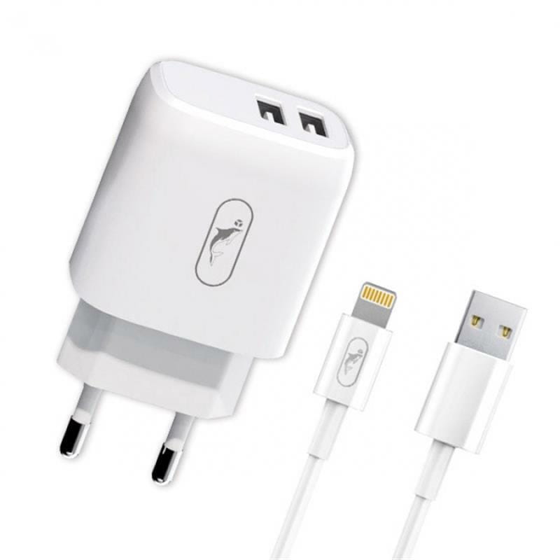 Зарядное устройство SkyDolphin SC22EBL (2USB, 2.1A) White (MZP-000162) + кабель Lightning
