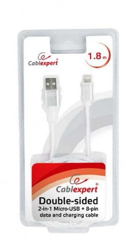 Кабель Cablexpert USB - Lightning + micro USB (M/M), 1.8 м, серый (CCB-USB2AM-mU8P-6)