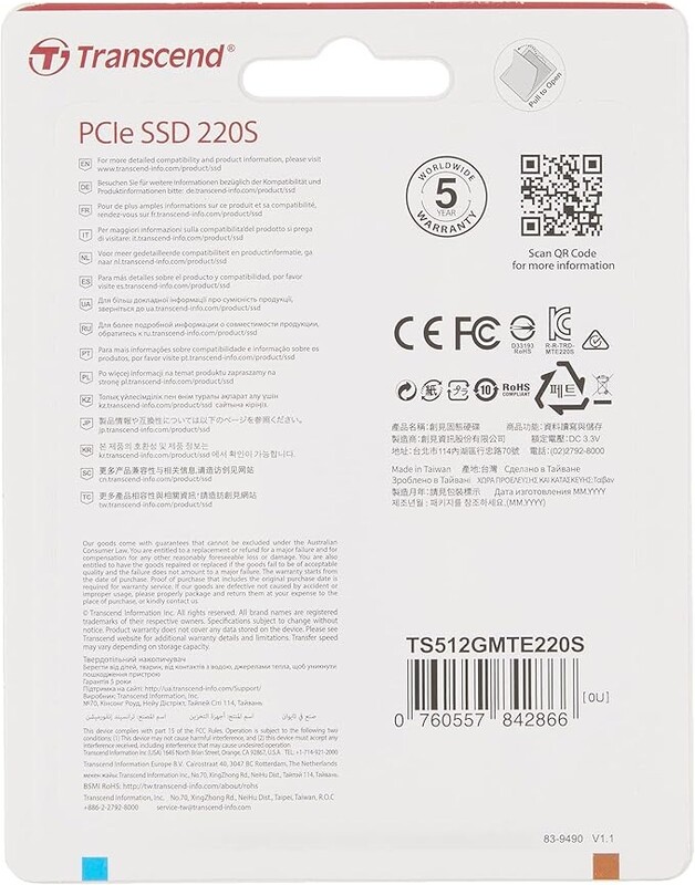 Накопитель SSD  512GB Transcend 220S M.2 2280 PCIe 3.0 x4 3D TLC (TS512GMTE220S)