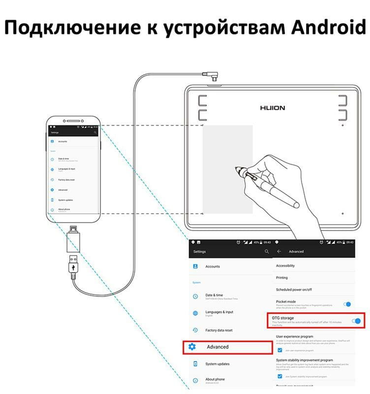 Графический планшет Huion HS64 + перчатка