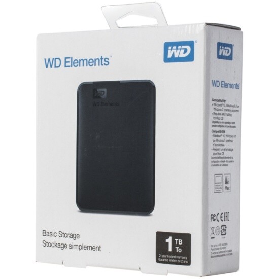 Зовнішній жорсткий диск 2.5" USB 1.0TB WD Elements Black (WDBUZG0010BBK-WESN)
