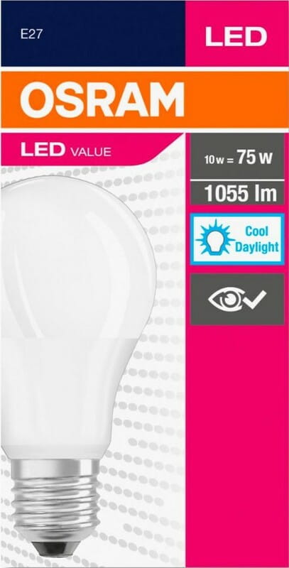 Лампа світлодіодна Osram LED VALUE Е27 10-75W 6500K 220V A75 (4052899971035)