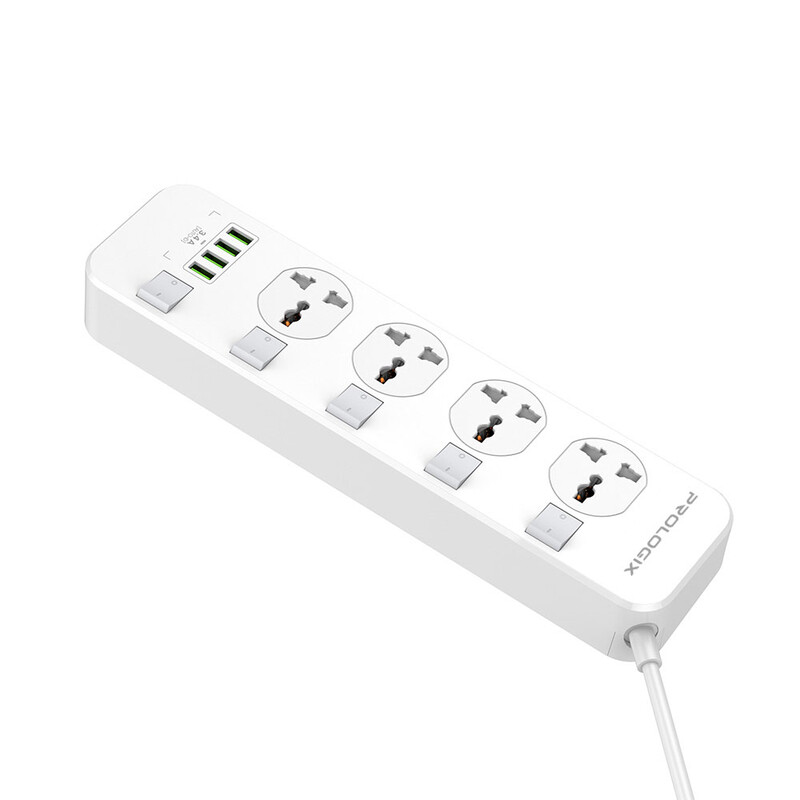 Фільтр живлення ProLogix Premium (PR-SC4408W) 2.5 кВт, 4 розетки, 4 USB, 2 м, з вимикачами, білий