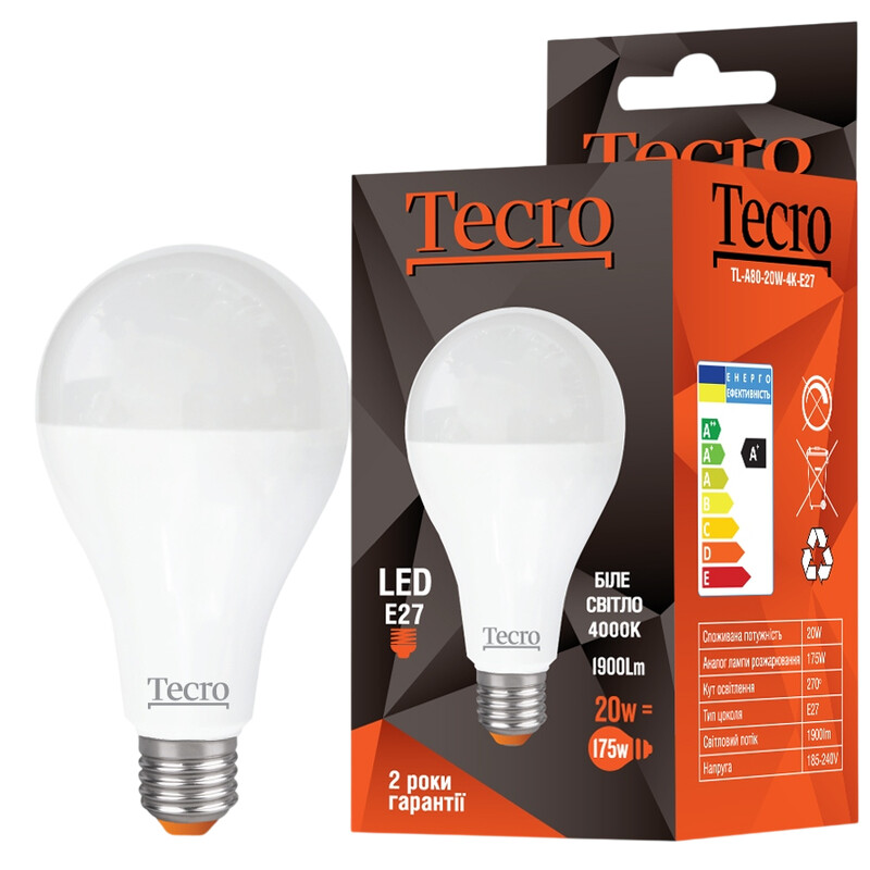 Лампа світлодіодна Tecro 20W E27 4000K (TL-A80-20W-4K-E27)