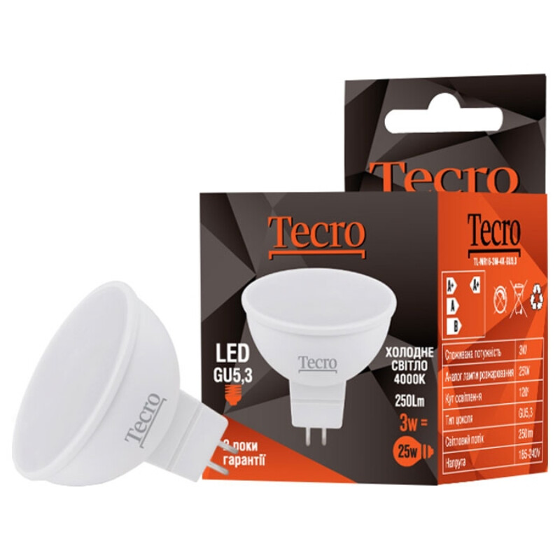 Лампа світлодіодна Tecro 3W GU5.3 4000K (TL-MR16-3W-4K-GU5.3)