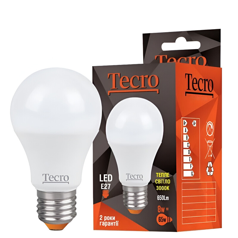 Лампа світлодіодна Tecro 8W E27 3000K (TL-A60-8W-3K-E27)