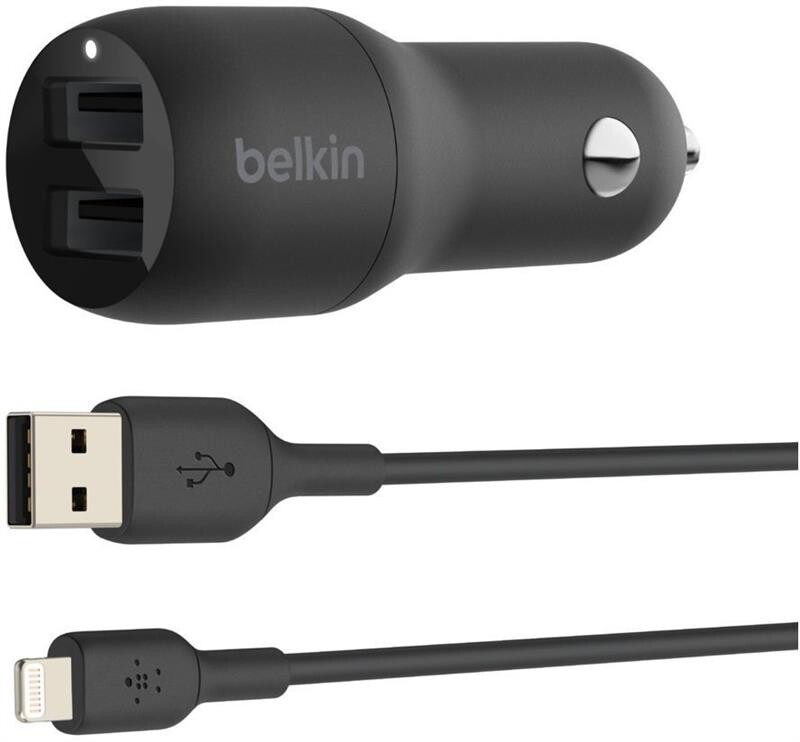 Автомобільний зарядний пристрій Belkin Car Charger Dual USB 24W + Lightning 1 м Black (CCD001BT1MBK)