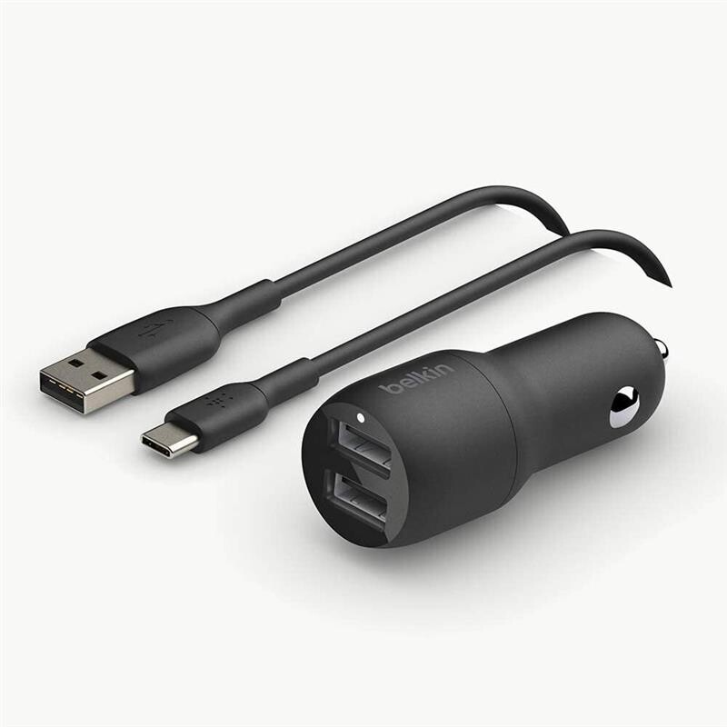 Автомобильное зарядное устройство Belkin Car Charger Dual USB 24W + Type-C 1 м Black (CCE001BT1MBK)